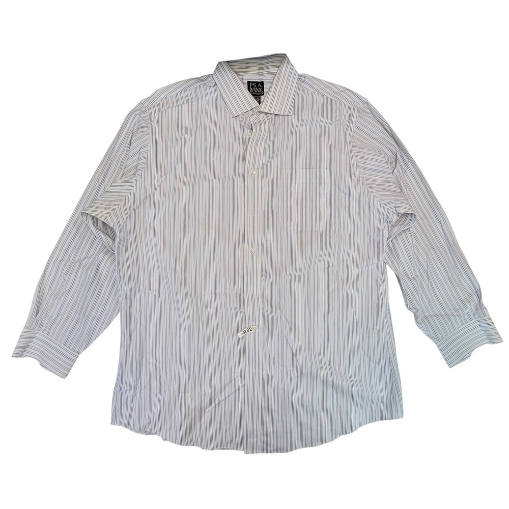 JOS A BANK Tailored Fit Dress Shirt Mens 17.5-34 Striped Long Sleeve Button Down